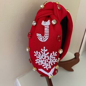 NEW "JOY" Holiday Embellished Jewel Headband With Top Knot